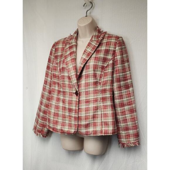Koret Vintage Single Breasted Long Sleeve Multi Pink Plaid Blazer Jacket 8P - Picture 3 of 9